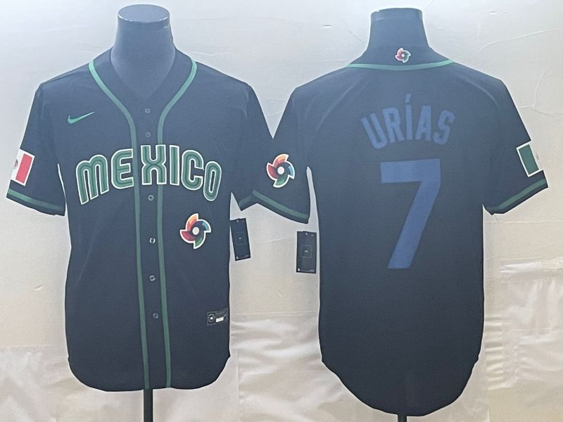 Men 2023 World Cub Mexico 7 Urias Black Nike MLB Jersey7